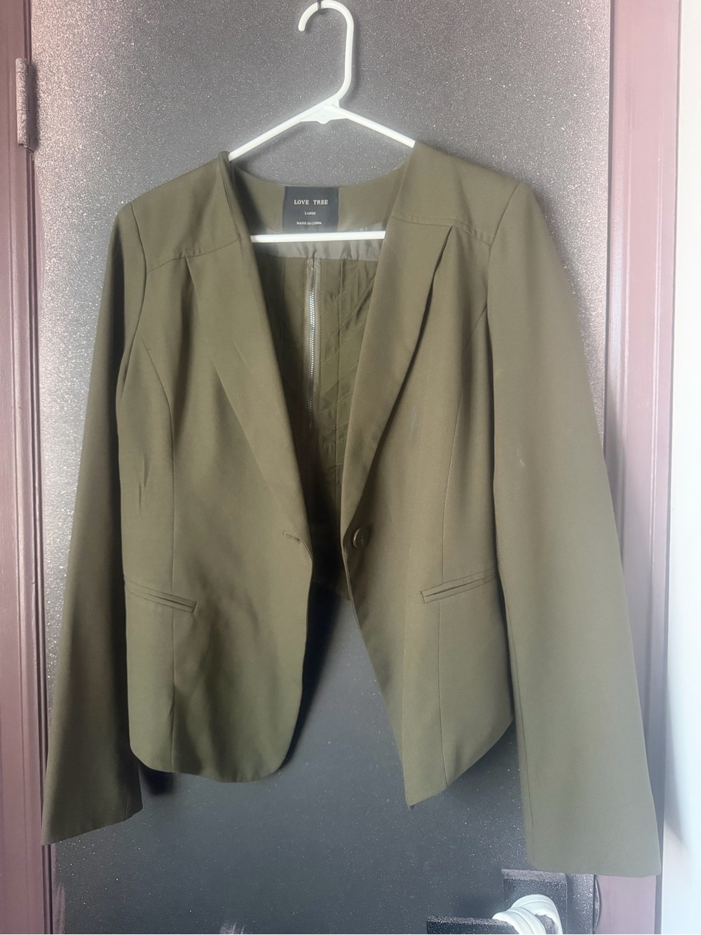 Love Tree Olive Blazer with Single-Button Front